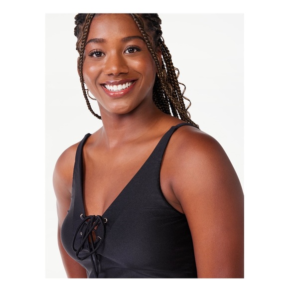 NWT bikini Love & Sports Black Shimmer Lace-Up Tankini Top size XS Bottom Small - Picture 7 of 15